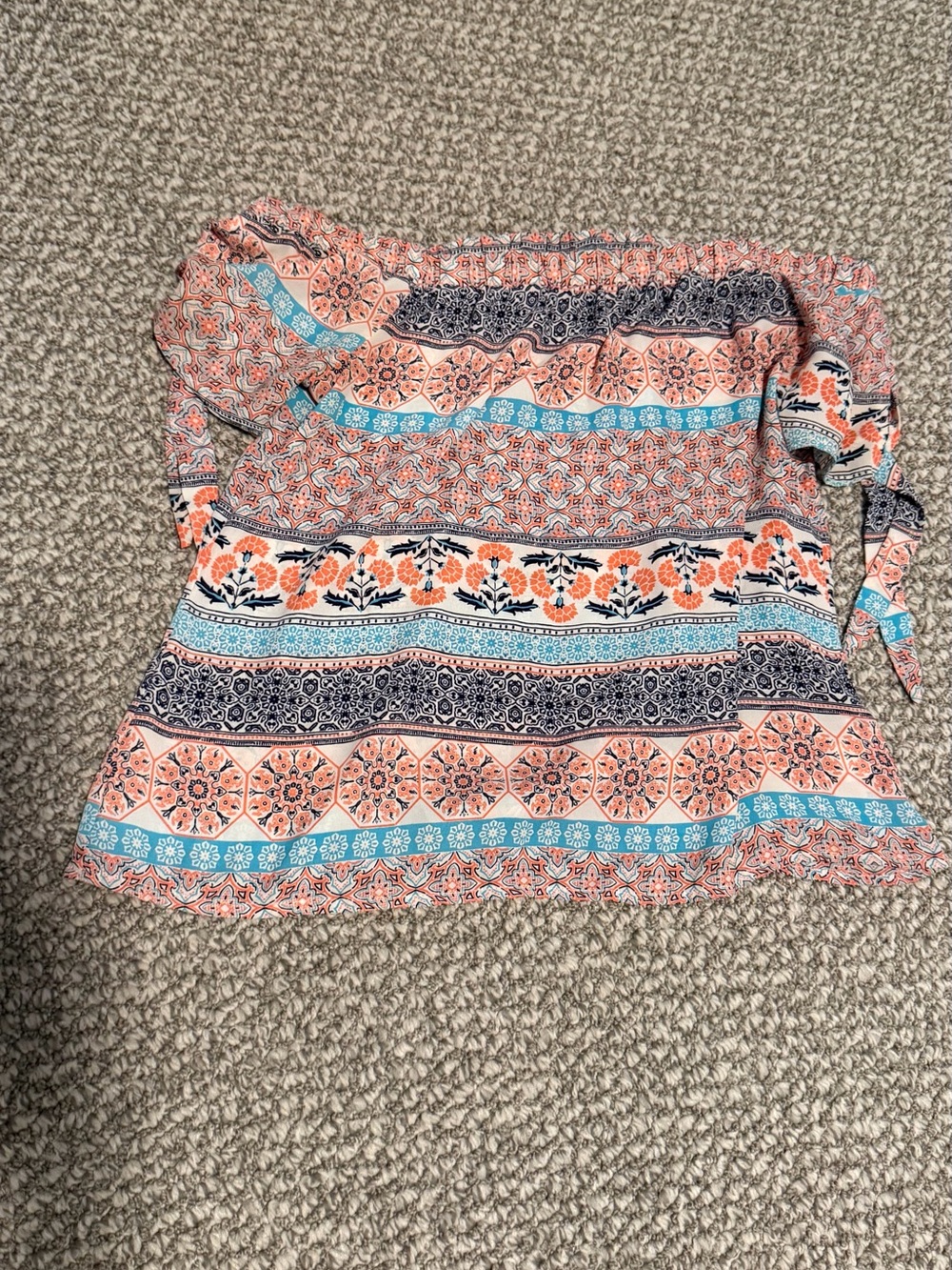 Women’s Large Strapless Printed Summer Top - Peach & Blue with one small rip